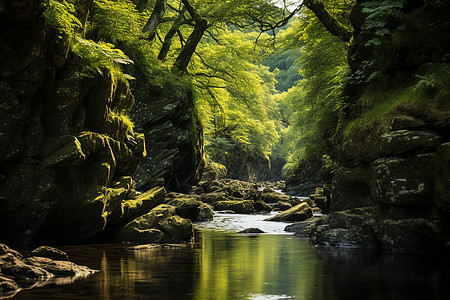 绿林水涧的森林景观图片