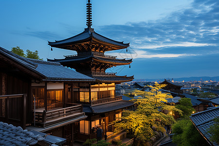 美丽的日式建筑街道景观图片