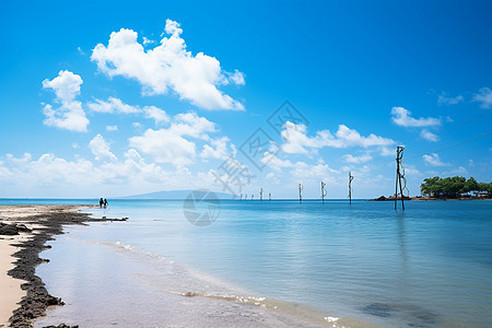 夏日碧海蓝天的美丽景观图片