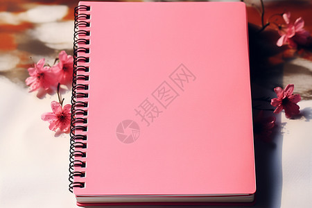 桌面上的粉色笔记本图片