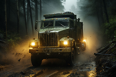 穿越茂密森林的卡车背景图片