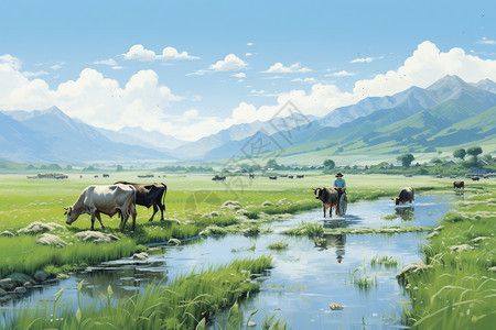 田野的农业牛群图片