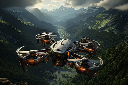 森林的机器无人机背景图片