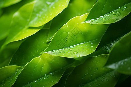 嫩绿树叶上的雨滴图片