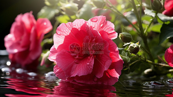 夏季池塘盛开的美丽花朵图片
