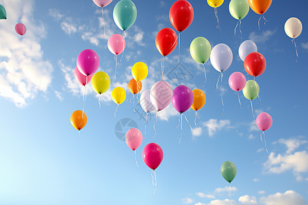 五彩缤纷的气球在蓝天白云的下图片
