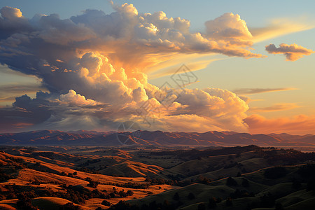 夕阳下的山谷中图片