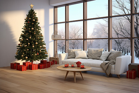 庆祝圣诞节的客厅装饰图片