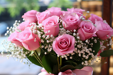 精致的粉色玫瑰花束图片