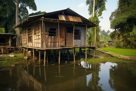 丛林木屋丛林旁的小屋背景