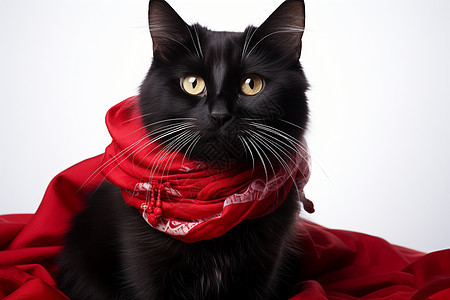 带红围巾的宠物猫咪图片