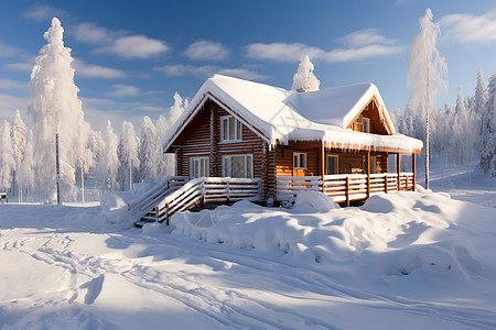 冬季唯美雪中屋雪中小屋背景