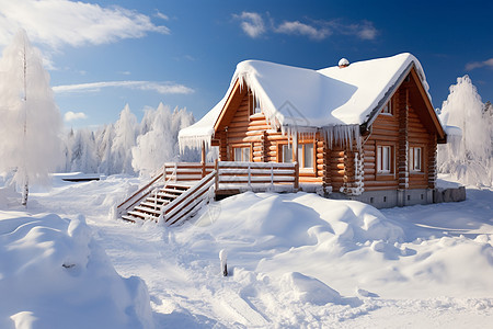 户外拓展雪中木屋背景