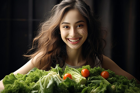 蔬菜面前的美丽女子背景图片