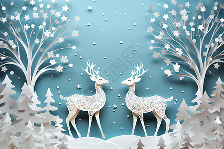 雪中童话的剪纸麋鹿图片