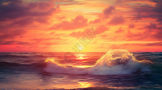 海洋夕阳的沉浸画图片
