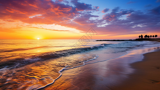 夏季海边绚丽的日落图片