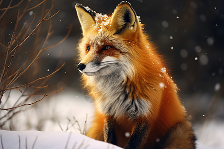 冬日中的野生红狐高清图片