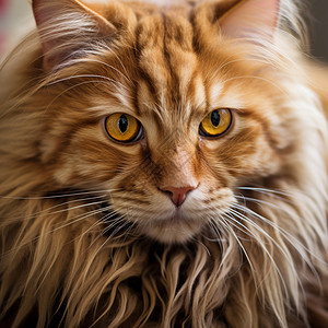 橘色缅因猫的面部特写图片