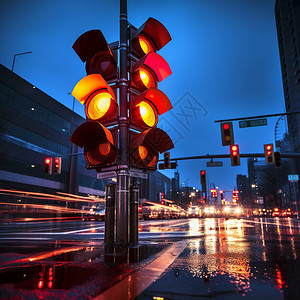 城市街道路口的红绿灯背景图片