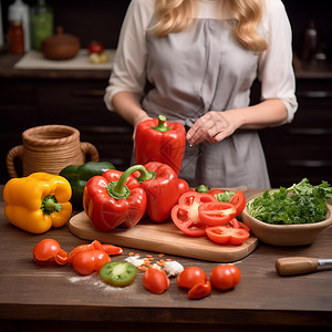 厨房切蔬菜的女子背景图片