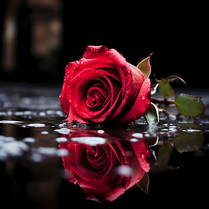 水面上的红色玫瑰花高清图片