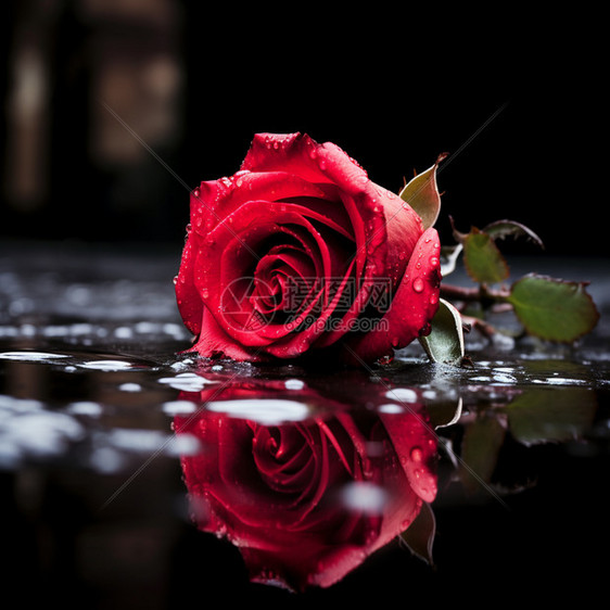 水面上的红色玫瑰花图片