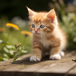 户外机警的猫咪幼崽图片