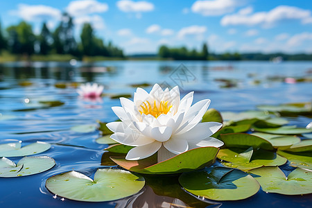 湖上漂浮的一朵白莲花背景图片