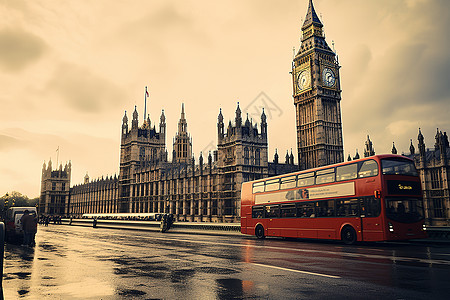 英国汽车城市地标建筑背景