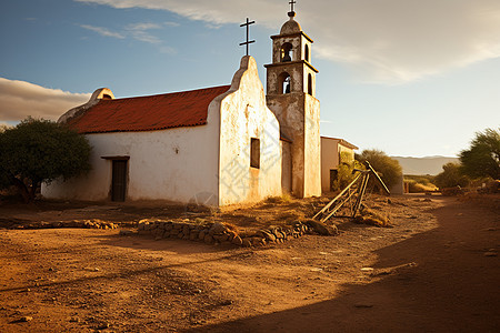 十字架的红瓦教堂图片