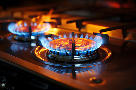 蓝色的火焰家用燃气灶背景图片