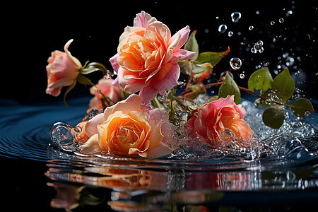 水中的玫瑰图片