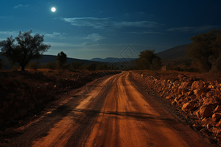 夜晚山路星空下的荒野背景