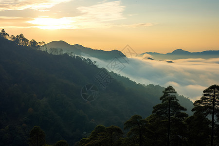 云海中的山川图片