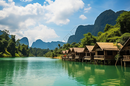 湖边的森林小屋图片