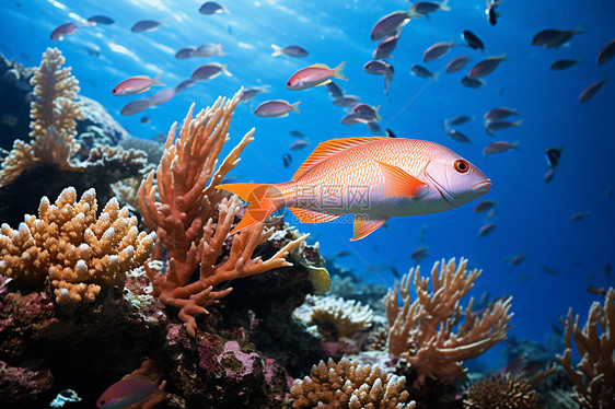 珊瑚礁里游动的鱼图片
