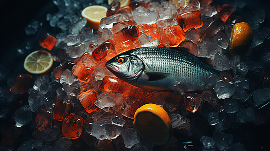 海鲜与鱼橘子与鱼高清图片