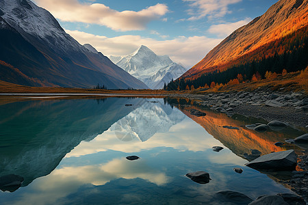 冰川湖与高山背景图片