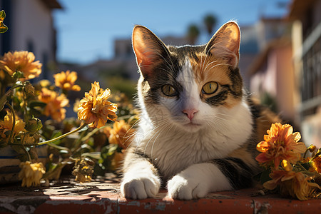 晒太阳的可爱小猫图片