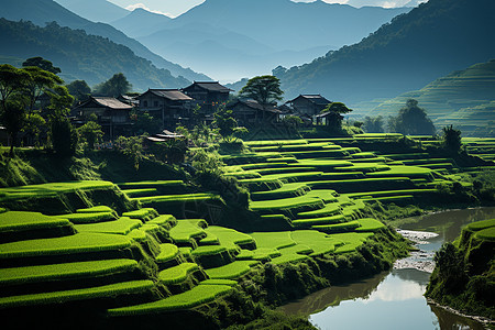 山谷梯田的美丽景观图片