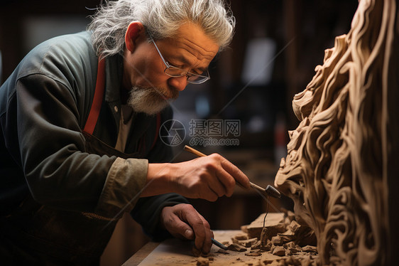 雕刻工艺品的木匠图片