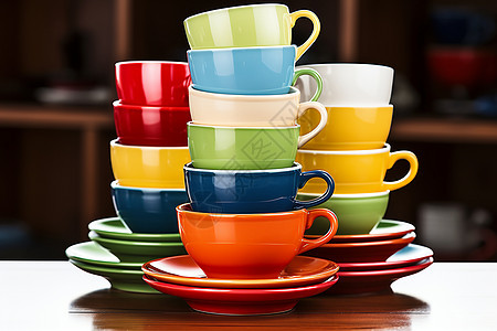 五颜六色的陶瓷杯子背景图片