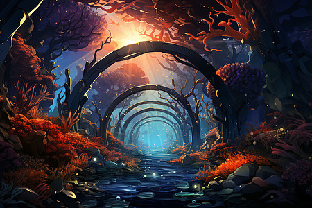 水下光影隧道背景图片