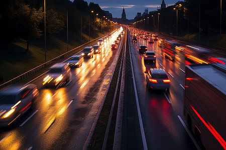 夜晚道路夜晚繁忙的交通设计图片