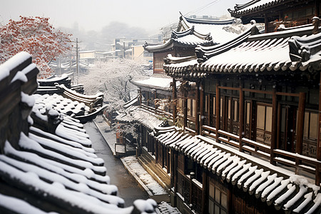 下雪天的建筑屋顶图片