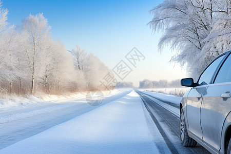 乡村下雪的路面图片