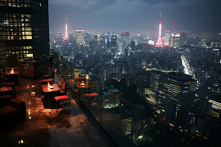 夜晚城市发光的建筑图片