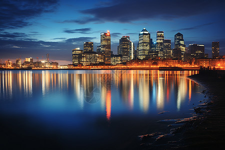 城市天际线下的夜景图片