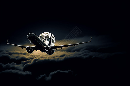 午夜天空中的航班背景图片